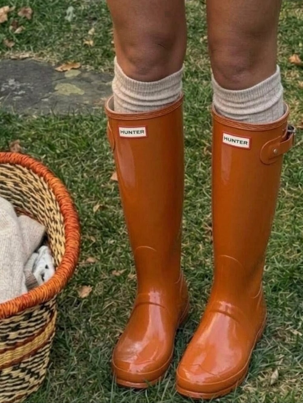 Hunter Original Waterproof Glossy Tall Knee-High Rain Boots in Burnt Orange - 8